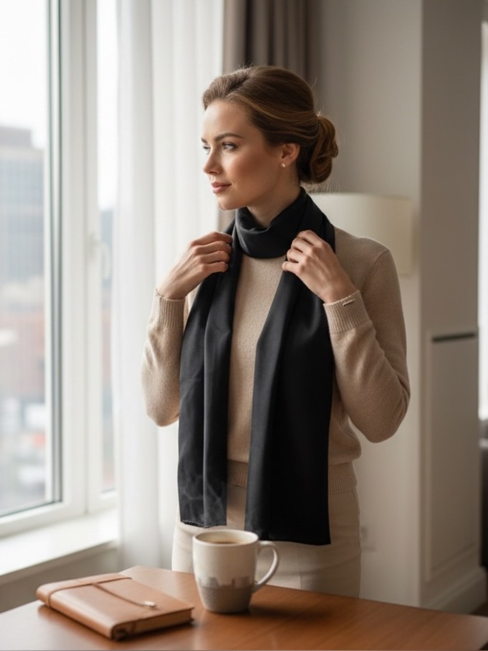 Black Women’s Scarf - Classic Lightweight Wrap - 54”x12”